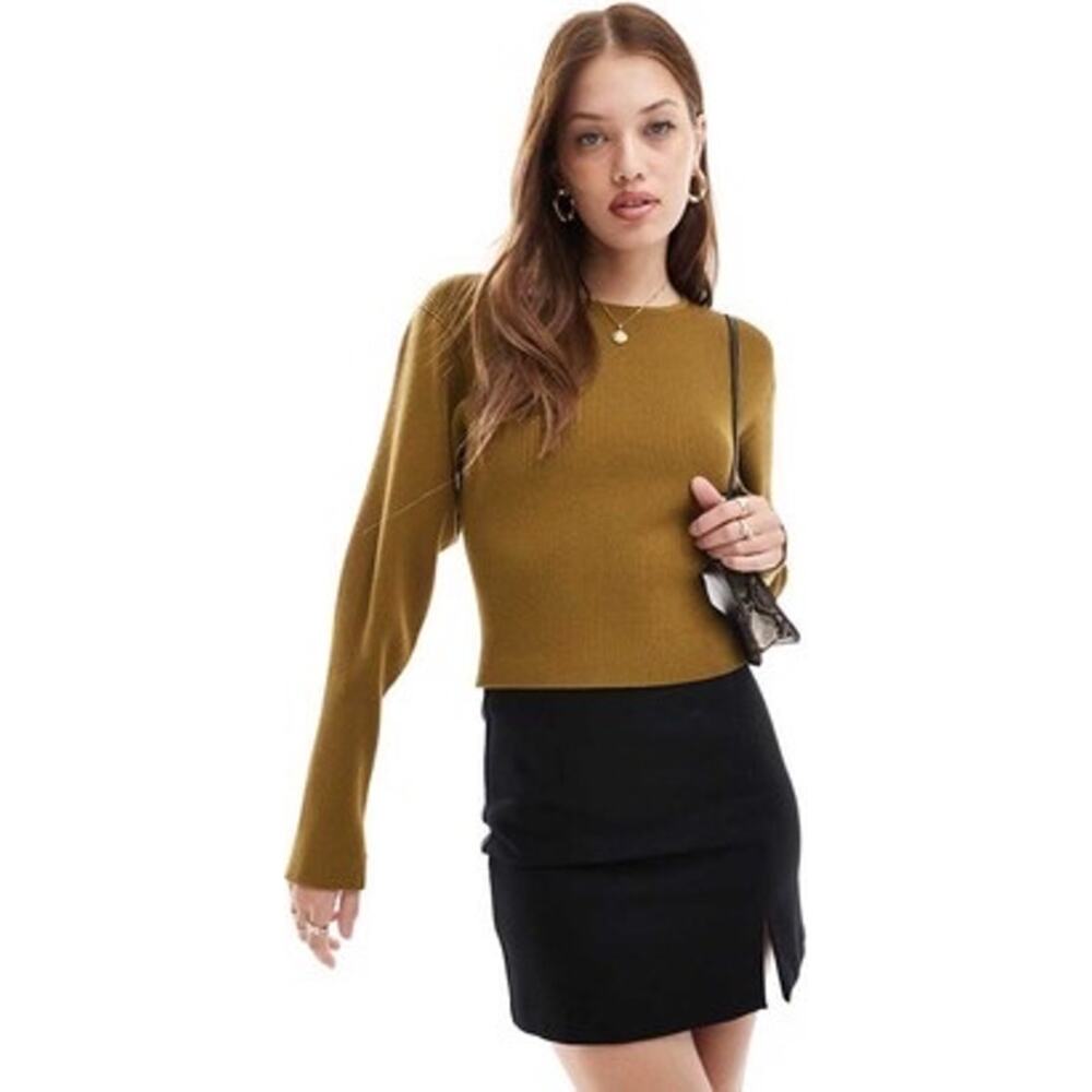 & OTHER STORIES Khaki Ribbed Rib Knit Sweater Top